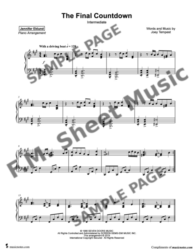 The Final Countdown (Intermediate Piano) By Europe - F.M. Sheet Music ...